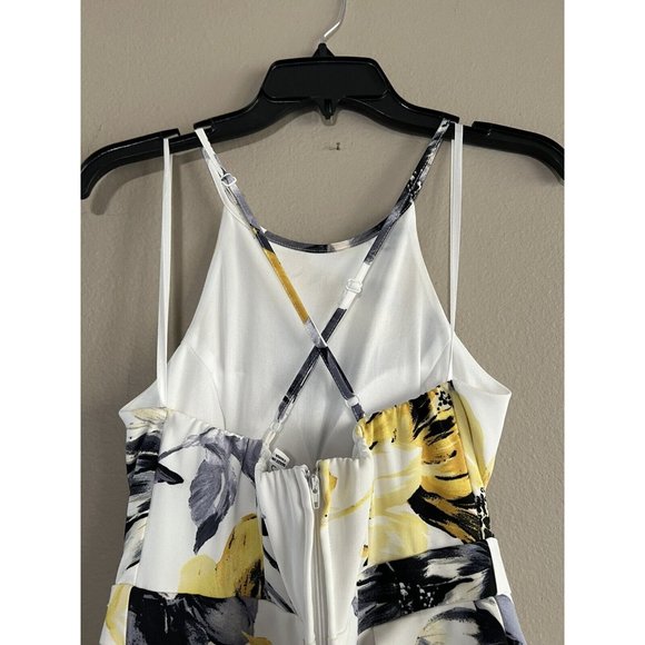 NWT Xtraordinary Formal Dress Sz 5 White Yellow Gray Floral High Neck Maxi Tiers - Picture 8 of 10